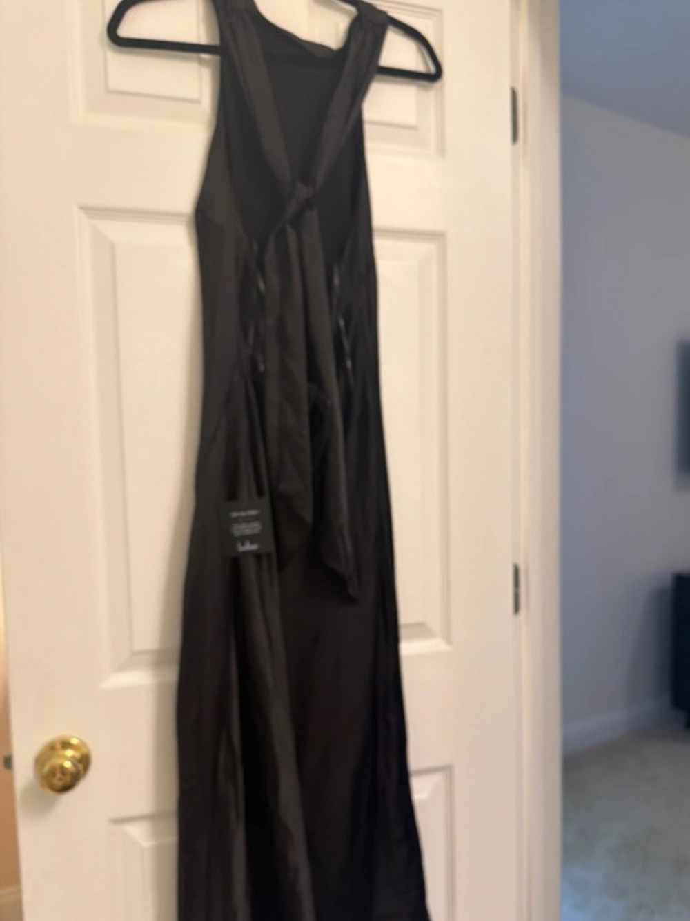 NWT LuLus Black Satin Halter Backless Dress